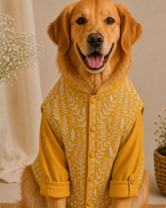 BADHAI HO DOG BUNDI KURTA SET- HALDI