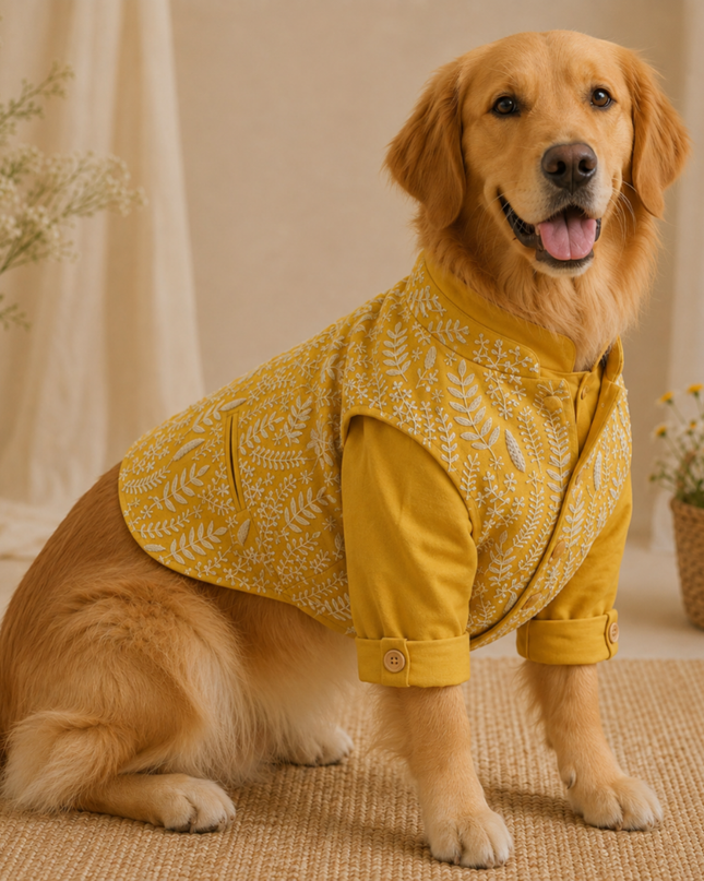 BADHAI HO DOG BUNDI KURTA SET- HALDI