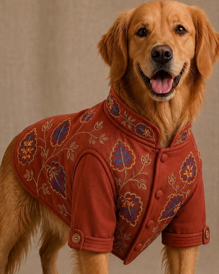 ⁠BADHAI HO DOG BUNDI KURTA SET- RED