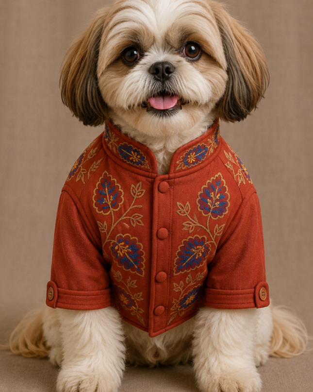 ⁠BADHAI HO DOG BUNDI KURTA SET- RED