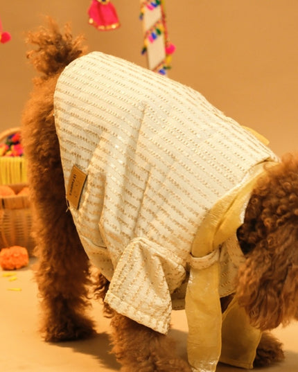 FURWALI FESTIVE DOG KURTA WITH DUPATTA- IVORY WHITE
