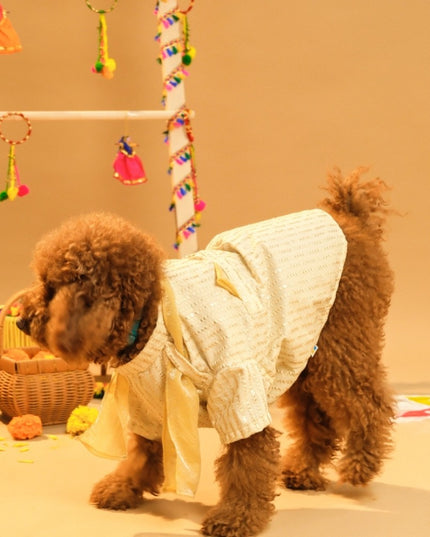 FURWALI FESTIVE DOG KURTA WITH DUPATTA- IVORY WHITE