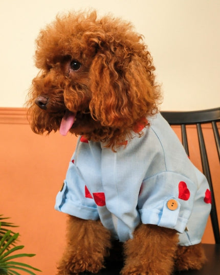 LINEN HEART EMBROIDERY DOG KURTA- BABY BLUE