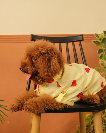 HEART EMBROIDERY DOG KURTA- LEMON YELLOW
