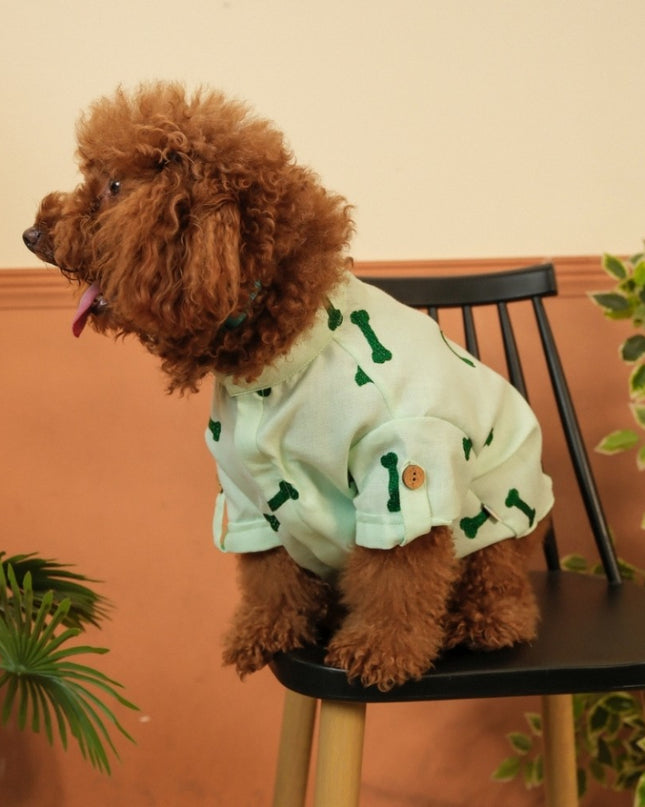 BONE EMBROIDERY DOG KURTA- MINT GREEN