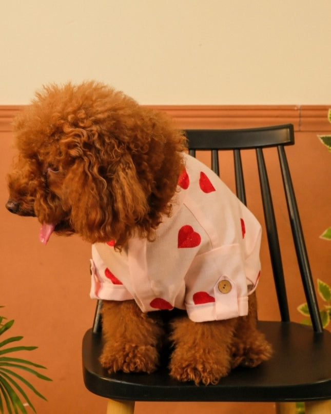 LINEN HEART EMBROIDERY DOG KURTA- BABY PINK