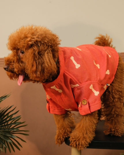BONE EMBROIDERY DOG KURTA- CHERRY RED