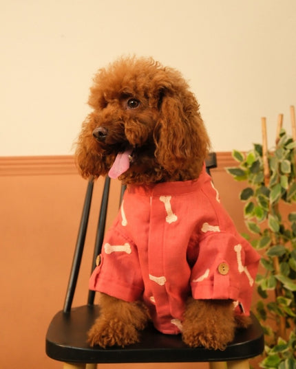 BONE EMBROIDERY DOG KURTA- CHERRY RED