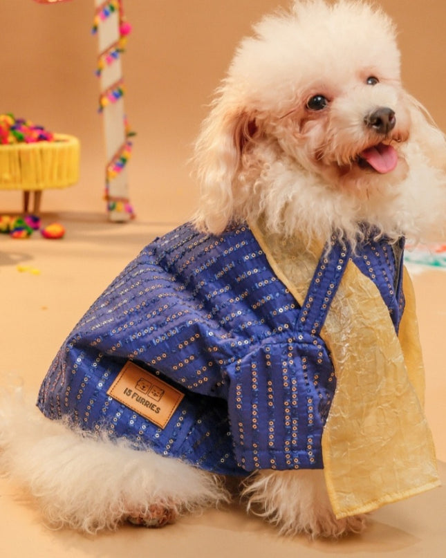 FURWALI FESTIVE DOG KURTA WITH DUPATTA- ROYAL BLUE