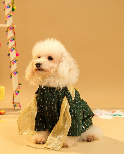 FURWALI FESTIVE DOG KURTA WITH DUPATTA- BOTTLE GREEN
