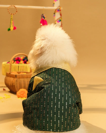 FURWALI FESTIVE DOG KURTA WITH DUPATTA- BOTTLE GREEN