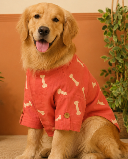 BONE EMBROIDERY DOG KURTA- CHERRY RED