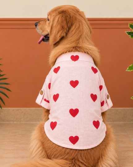 LINEN HEART EMBROIDERY DOG KURTA- BABY PINK
