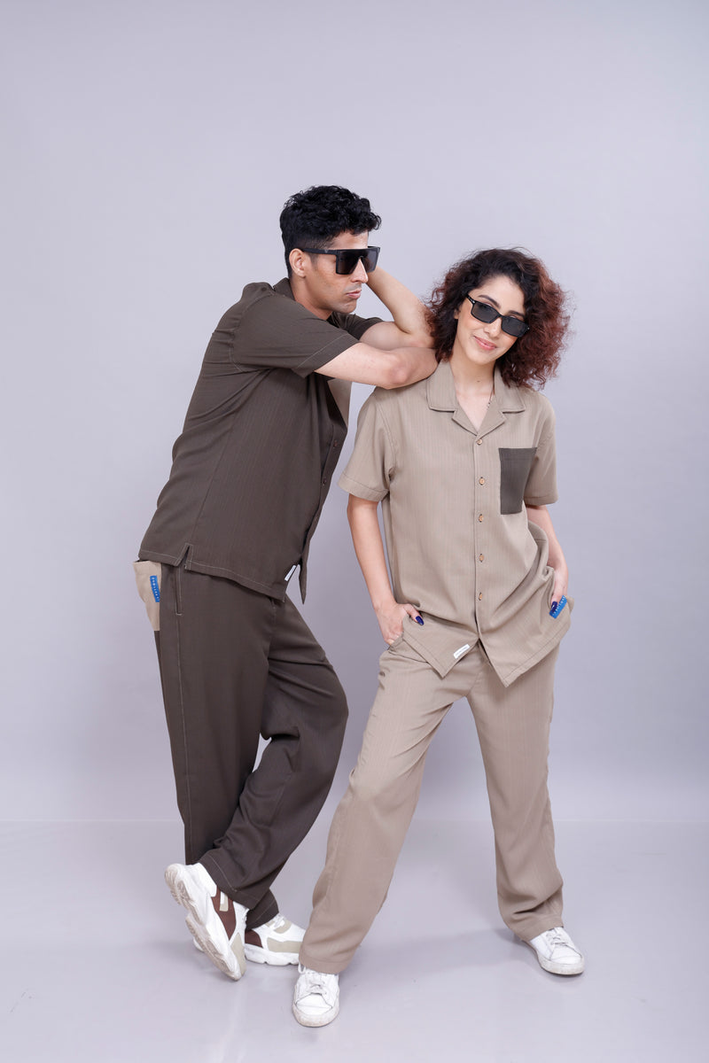 Beige & Olive Co-Ord Set Duo Pants