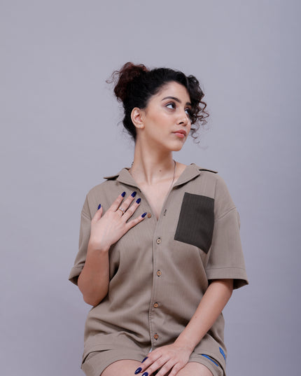 Beige Drift Co-ord Women Shorts