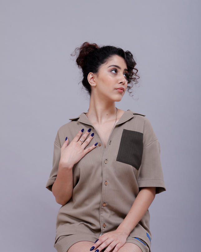 Beige Drift Co-ord Women Shorts