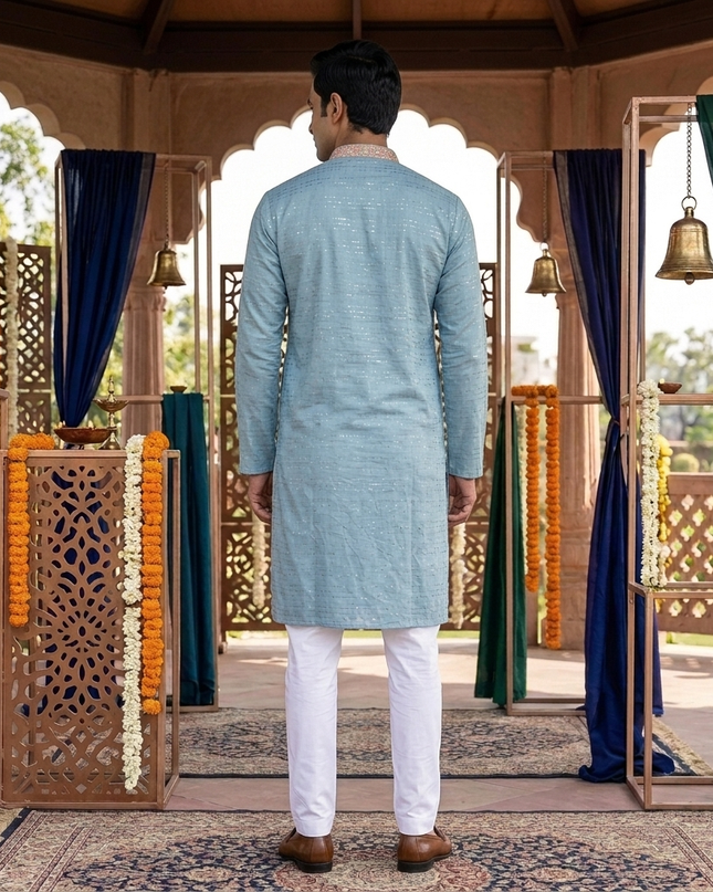 Aqua Blue Sparkle Men Kurta