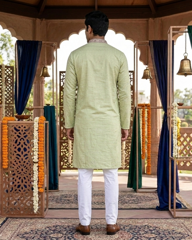 Pistachio Sparkle Festive Men Kurta