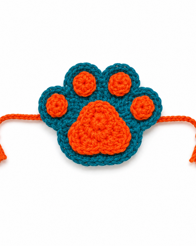 Orange & Blue Paw Crochet Rakhi for Pets