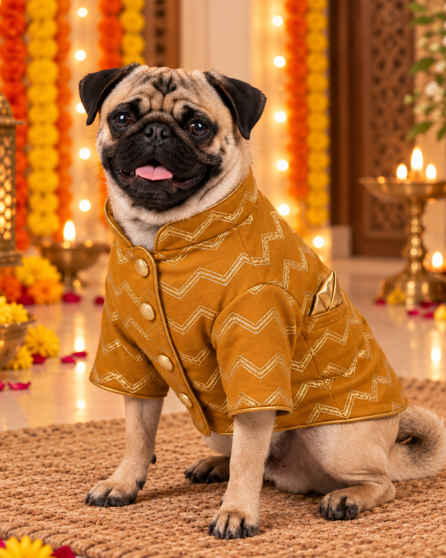 JASHN MUSTARD YELLOW AND GOLD DOG SHERWANI