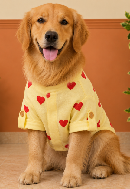 HEART EMBROIDERY DOG KURTA- LEMON YELLOW