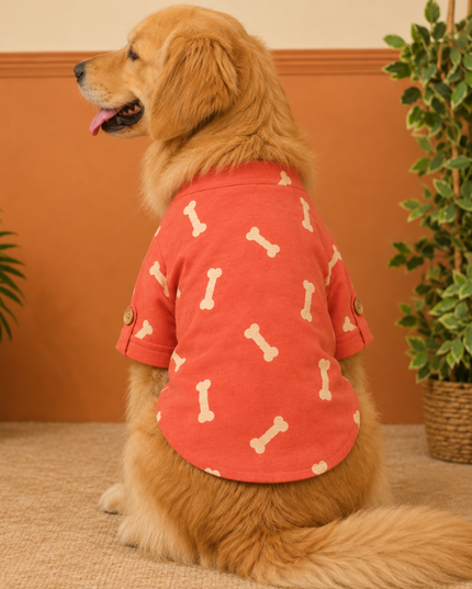 BONE EMBROIDERY DOG KURTA- CHERRY RED