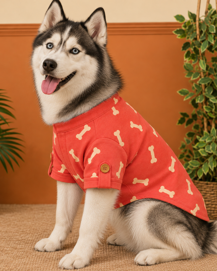 BONE EMBROIDERY DOG KURTA- CHERRY RED