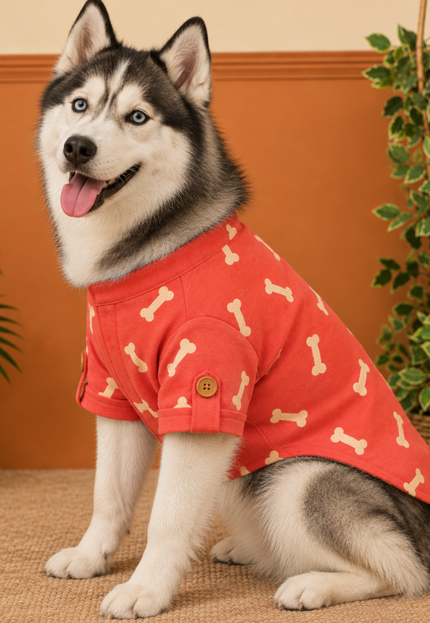 BONE EMBROIDERY DOG KURTA- CHERRY RED