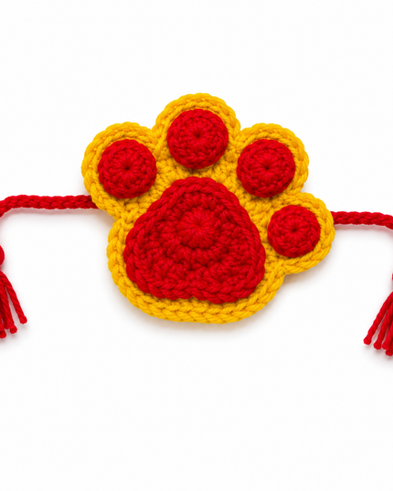 Red & Yellow Paw Crochet Rakhi for Pets