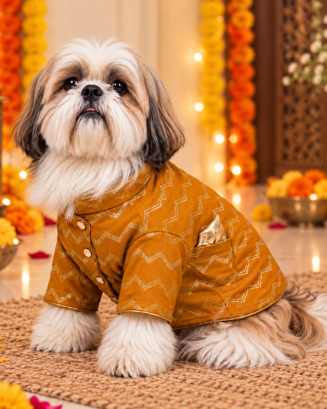 JASHN MUSTARD YELLOW AND GOLD DOG SHERWANI