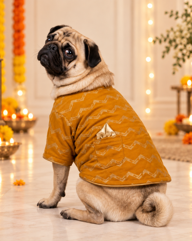 JASHN MUSTARD YELLOW AND GOLD DOG SHERWANI