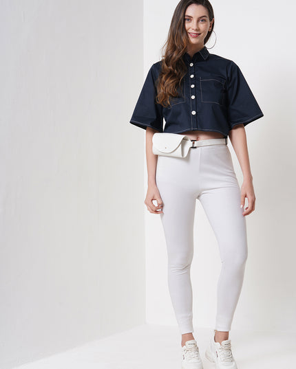 Contrast Crop Shirt