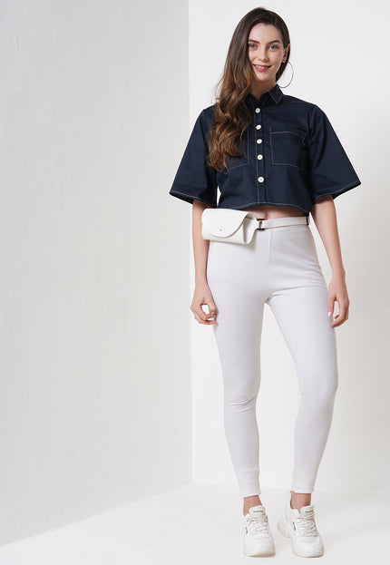 Contrast Crop Shirt