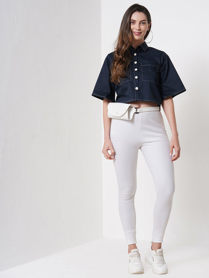 Contrast Crop Shirt